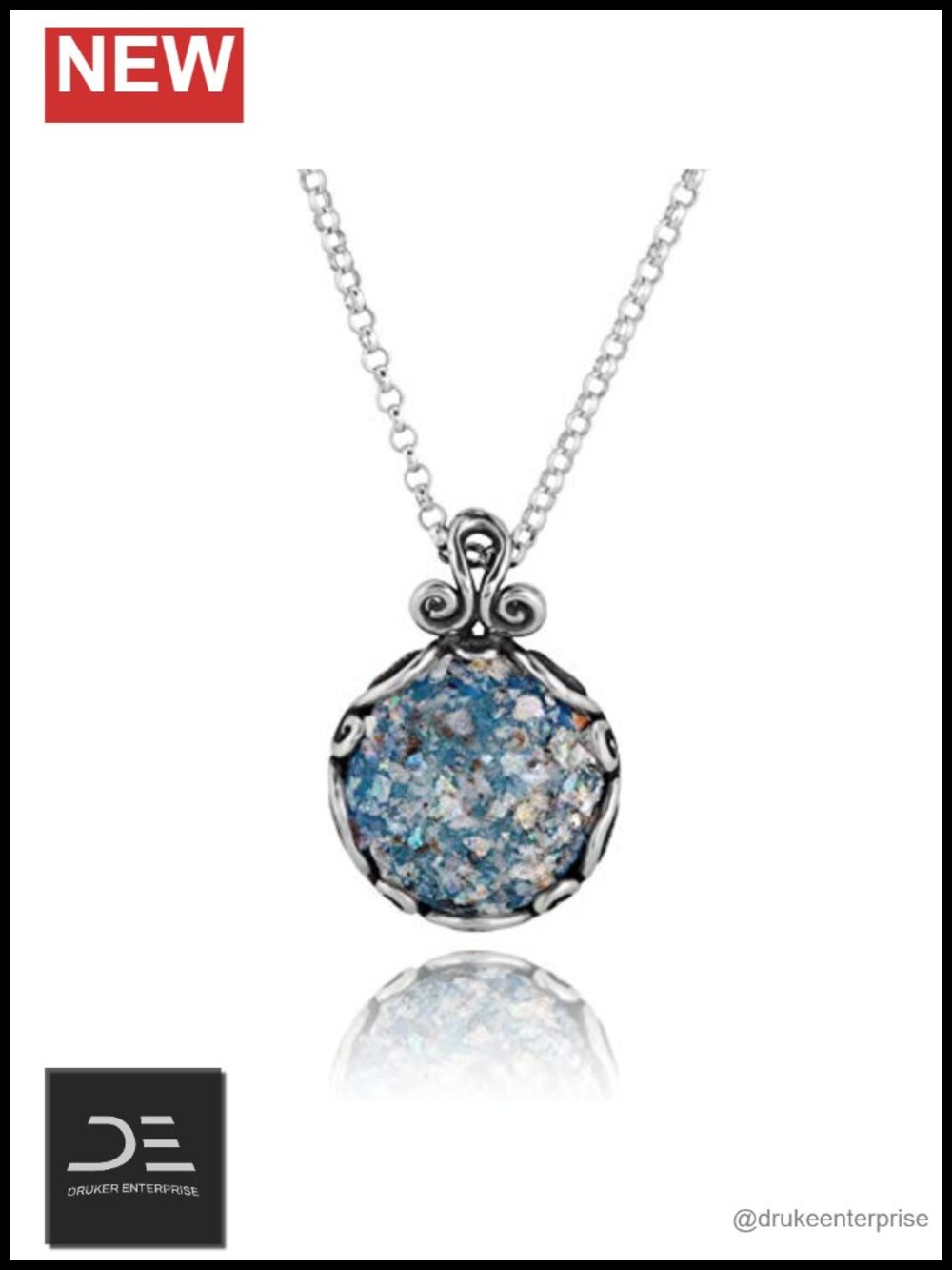 925 Sterling Silver Roman Glass Pendant Necklace Handmade Israel Gift